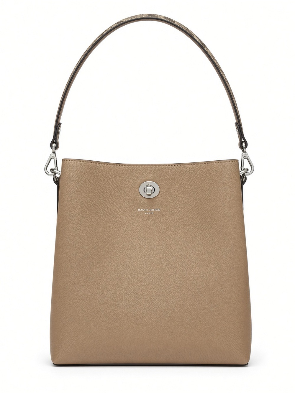 DAVID JONES Taupe Shoulder Bag with Turn-Lock Detail